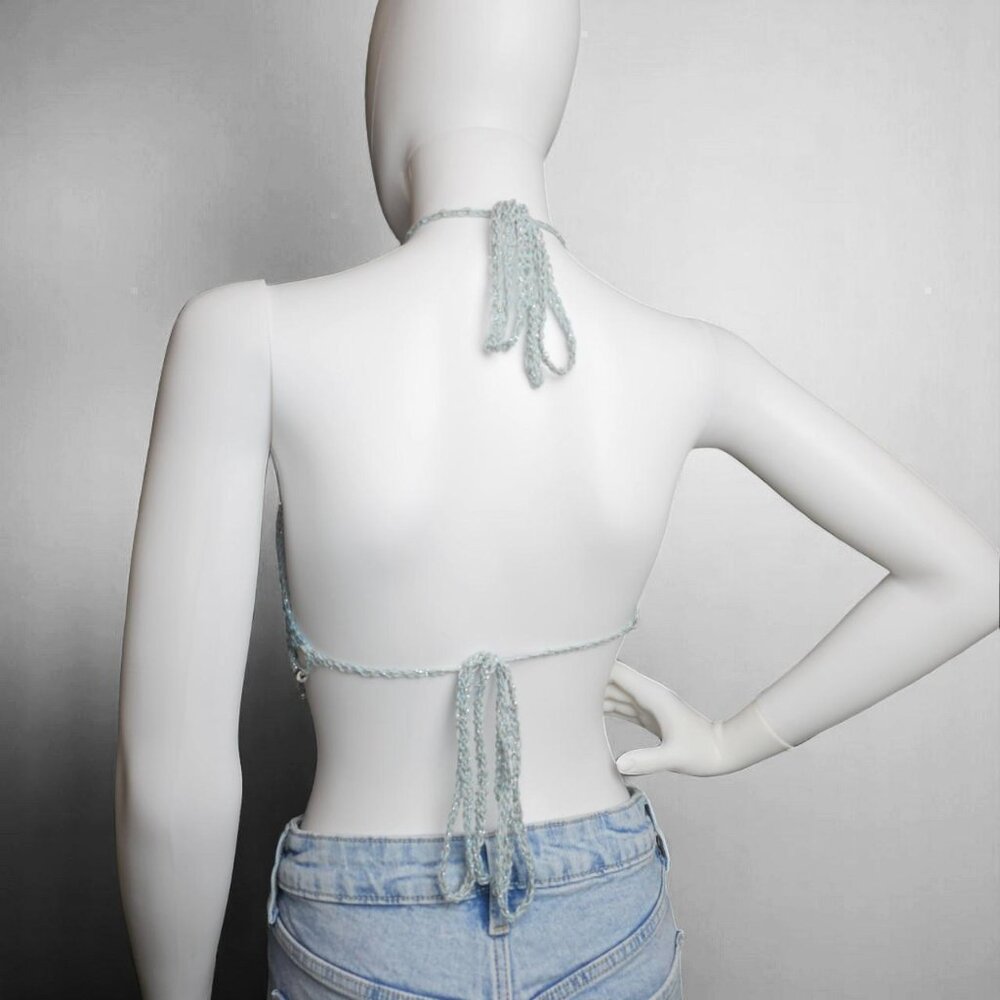 🌊 Sky Blue Crochet Halter Top‎ – Lightweight & Lined - Picture 4 of 8